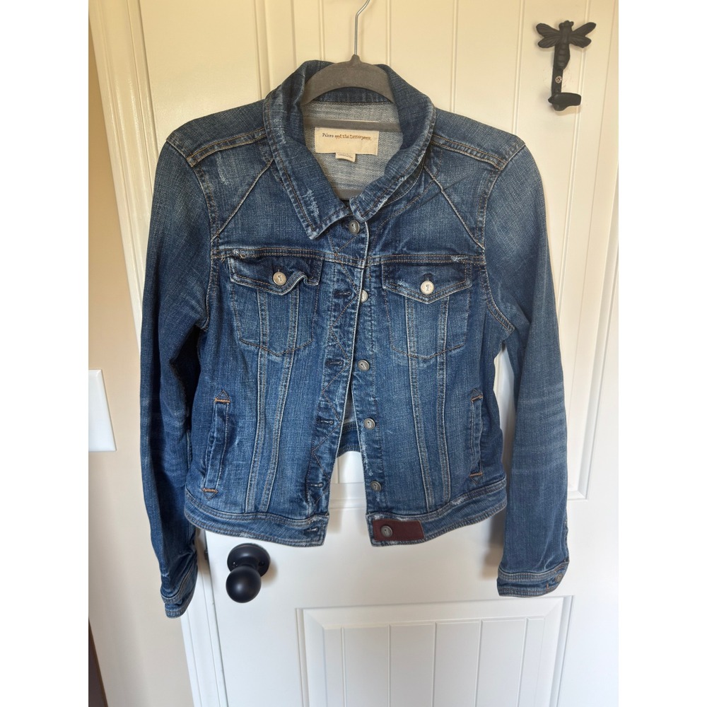 Pilcro and the Letterpress Women Denim Jacket Medium Wash Distressed Size L